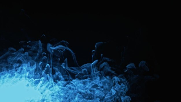 Color smoke mist cloud ice steam neon blue glowing vapor wave floating on dark night black empty