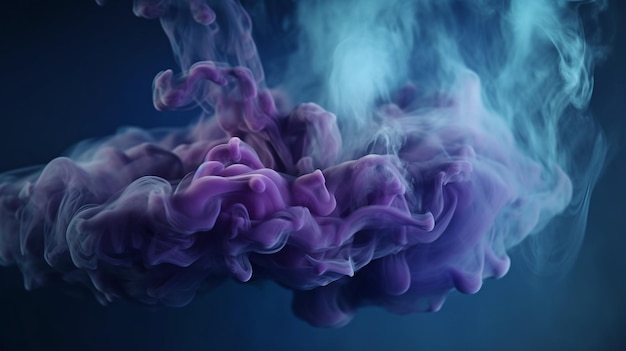 The color of smoke Paint and water combine Stormy skies are mysterious Generative AI blue purple shimmering fog cloud wave abstract art background with open space