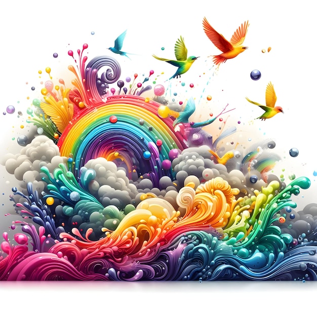 color splash and birds with liquied style smooth waves