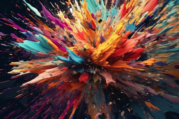 Цветовой всплеск на черном фоне абстрактная картина концепция взрыва сгенерированный ИИ