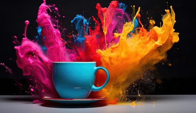 Photo color splash mugwater cup with powder in the style of surreal compositions