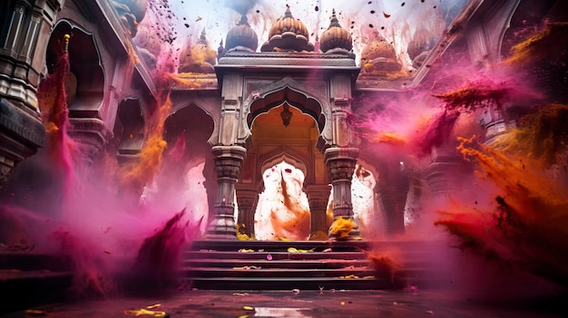 写真 寺院のホリの色彩のスプラッシュ 伝統的な寺院 古代の寺院 現代の寺院