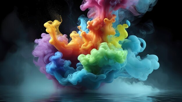 水の上に浮かぶ煙の色のスプラッシュ 抽象的な背景