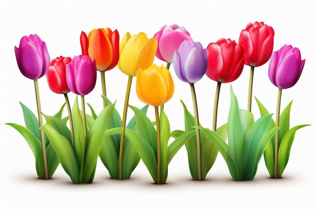 Foto tulipi primaverili colorati isolati su sfondo bianco