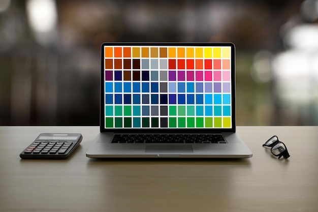 Фото Цветовой образец в ноутбуке на столе