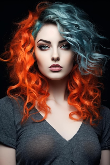 The color of this hair is blue and orange.