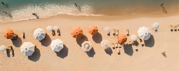 ビーチの背景に色の傘 ターコイズ色の海と日光の振動を持つ夏休みのデザイン 生成的なAI