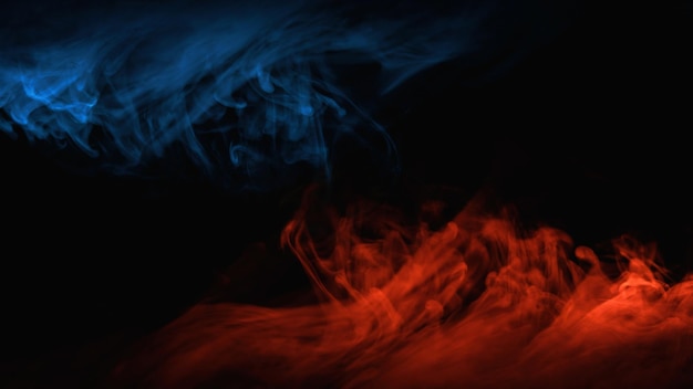 Color vapor smoke wave hot cold blur red blue glowing flame heat ice steam texture on dark black cop