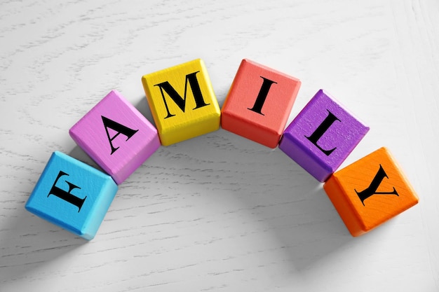 Color word family on light background