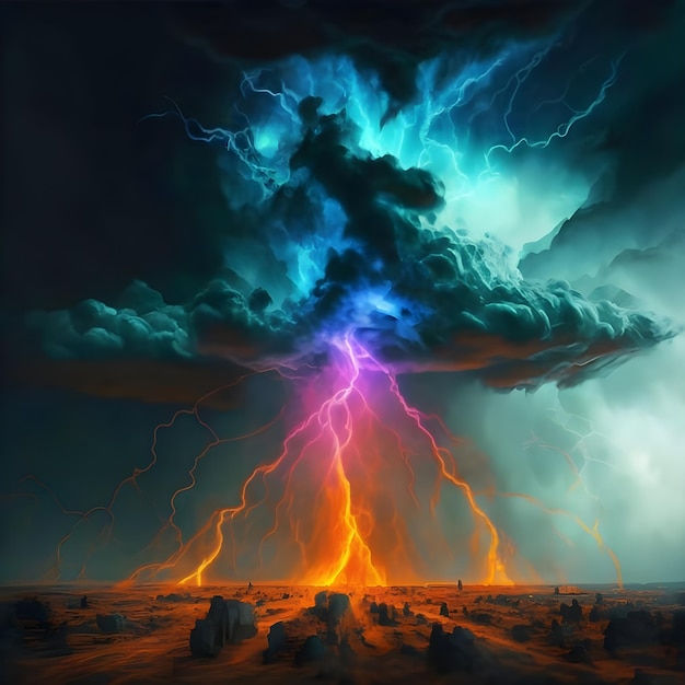 Color Xray of a thunder storm 3d render photo dark fantasy