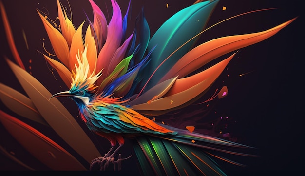 Colored abstract bird of paradise Generative AI