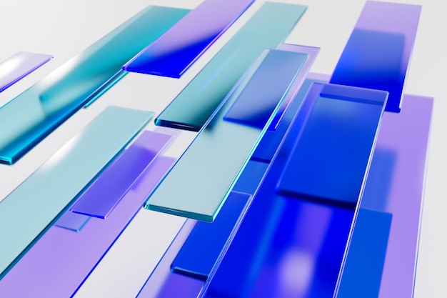 Colored abstract transparent blue elements 3d render closeup