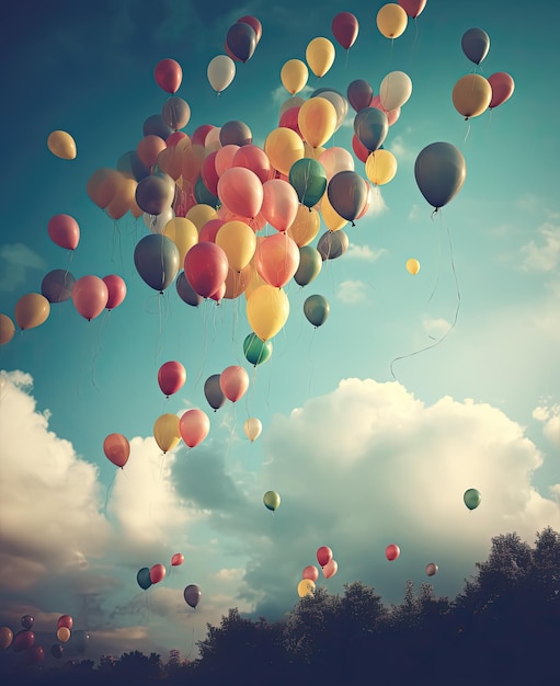 Colored balloons on the background of the sky