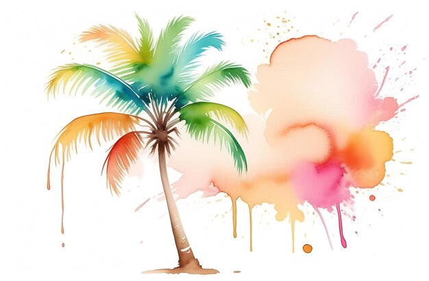 Colored beautiful palm tree Palm tree in different colors of the rainbow on a white background