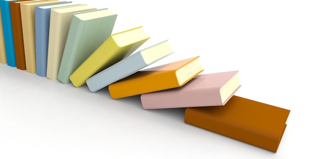 Colored books on white background 3d illustration