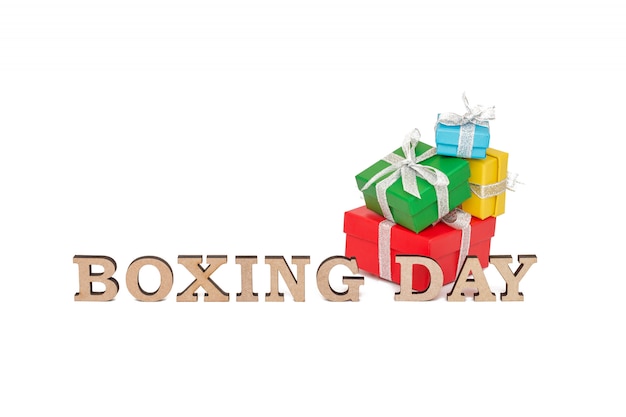 the colored boxes with words boxing day, isolated on white
