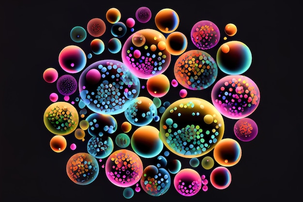 Colored bubbles on black background Generative AI