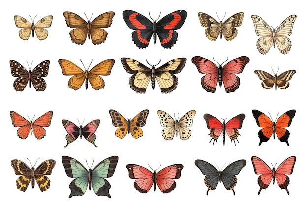 Photo colored butterflies of different types on a white background