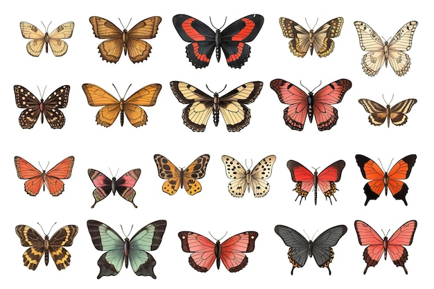 사진 바탕 에 있는 여러 가지 종류 의 다채로운 나비 들