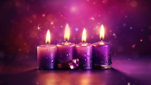 Colored Candles With Soft Blurry Lights And Glittering On Flames Generative Ai