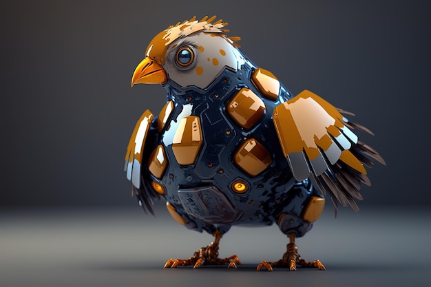 Colored chicken robot in photo studio