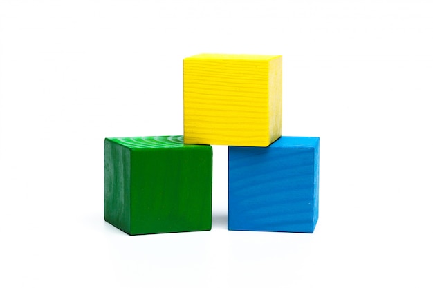 Photo colored children cubes on  white isolated surface