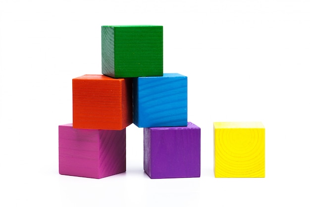 Photo colored children cubes on  white isolated