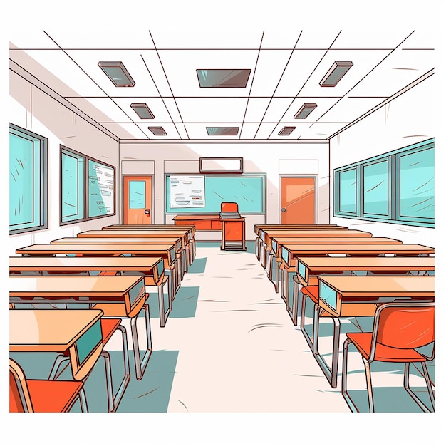 Colored classroom vector line art illustration