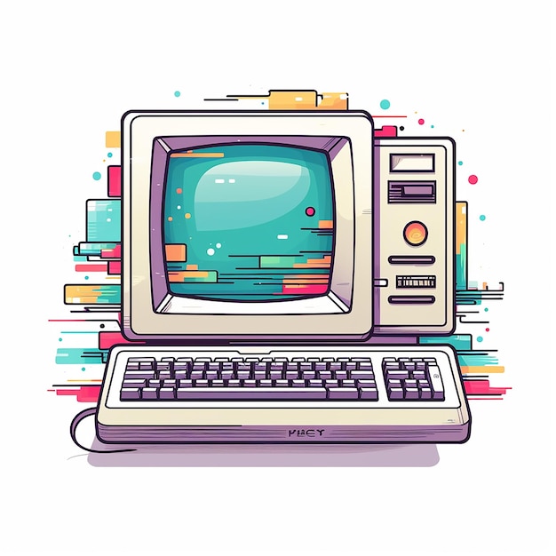 Photo colored computer vector line art illustration