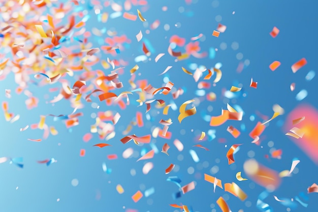 Colored confetti flying on blue background