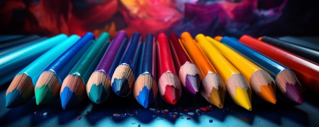 Foto crayon colorati su uno sfondo nero ia generativa