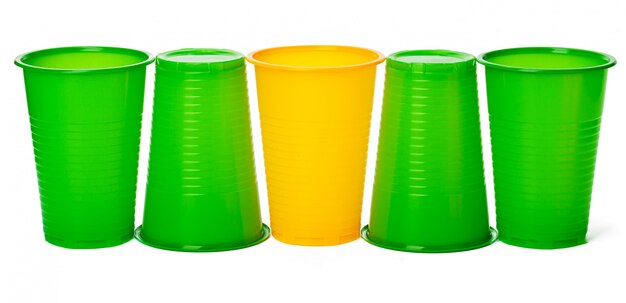 Group Of 5 Five Colored Plastic Cups Isolated Over White Stock Photo,  Picture and Royalty Free Image. Image 4068304.