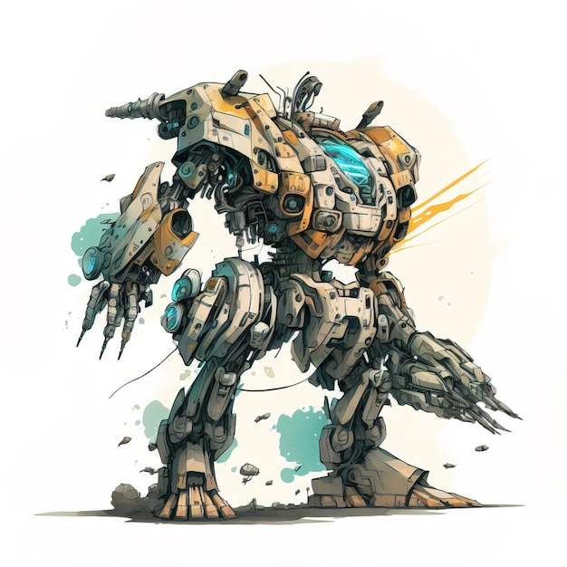 Colored drawing combat robot Digital illustration