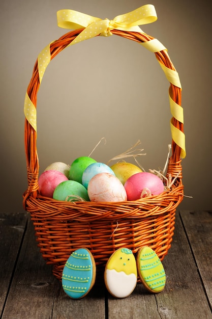 Colored easter eggs in basket