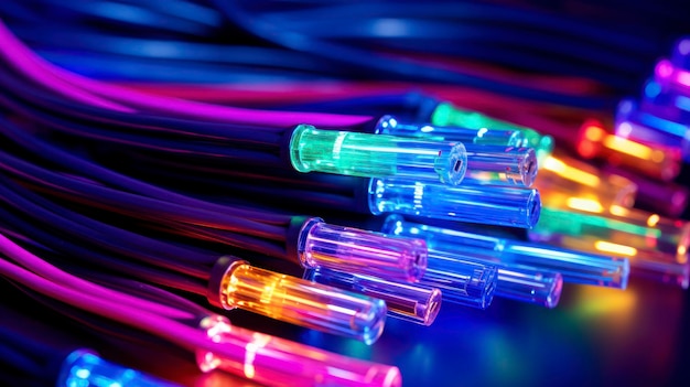 Colored electric cables and led optical fiber for technology and business