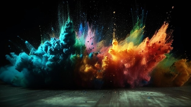 A colored explosion of powder Flying in different directions powder for design and decoration