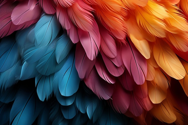 Colored feathers create an appealing mosaic an artful and vibrant background