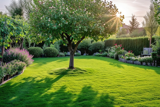 Colored flower bed in the park Outdoor summer gardening