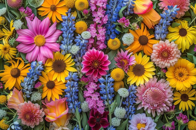 Фото Цветная цветочная стена, созданная ии