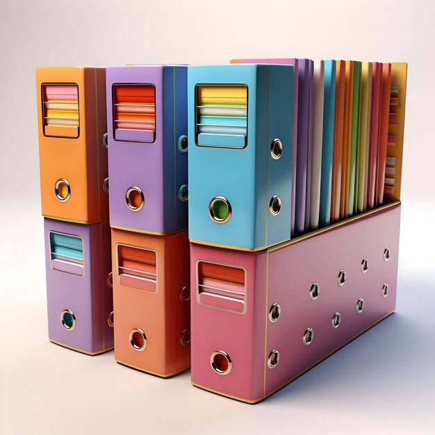 Colored folders on a white background 3d render illustration