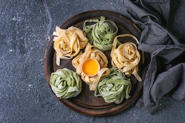 Colored fresh homemade pasta tagliatelle