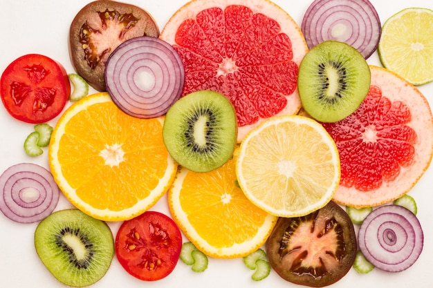 Colored fruit slices