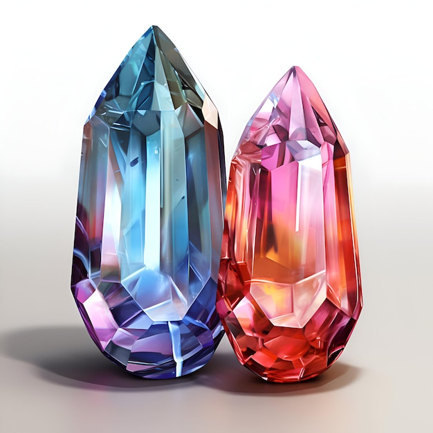 Colored gems on a white background 3d rendering Computer digital drawing