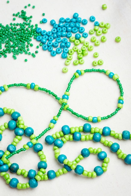 Colored glass beads and thread beads