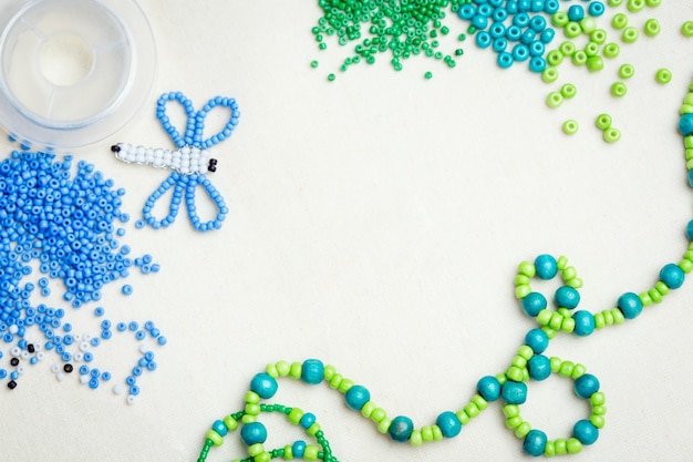 Colored glass beads and thread beads