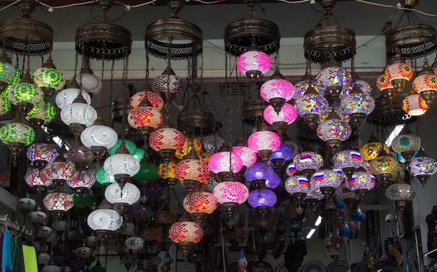 Colored glass lanterns turkish glass lanterns at the
bazaar