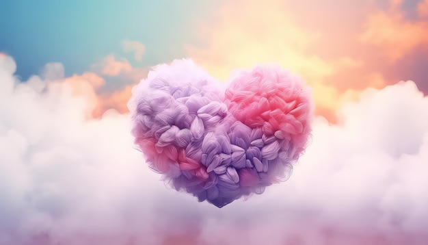 Photo colored heart in the clouds valentines day concept
