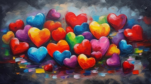 Colored Hearts Oil Painting