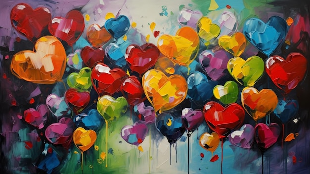 Photo colored hearts oil painting