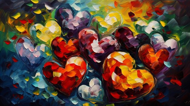 Colored Hearts Oil Painting